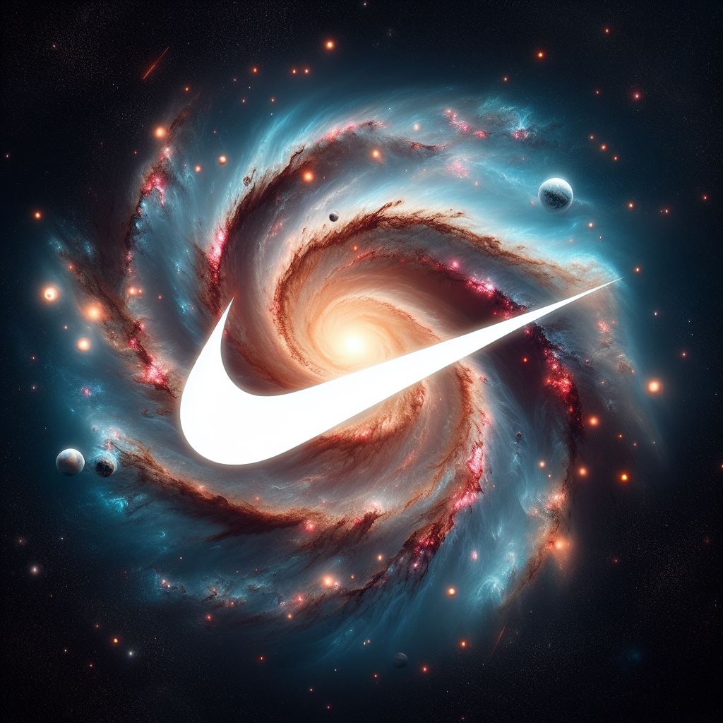 Immagine dell'universo con il marchio Nike in bianco